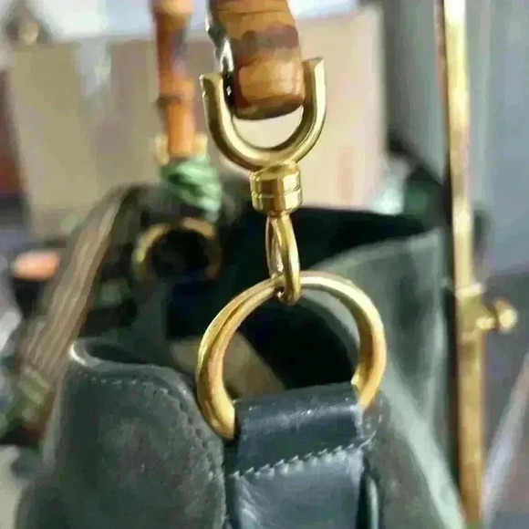 GUCCI Bamboo Hand Bag Suede Green 100% authentic peeling removed - Picture 14 of 17
